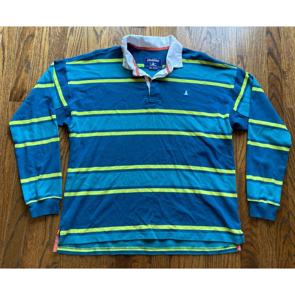 Chubbies Rugby Polo Shirt Mens Size Medium Long Sleeve Striped Color Block